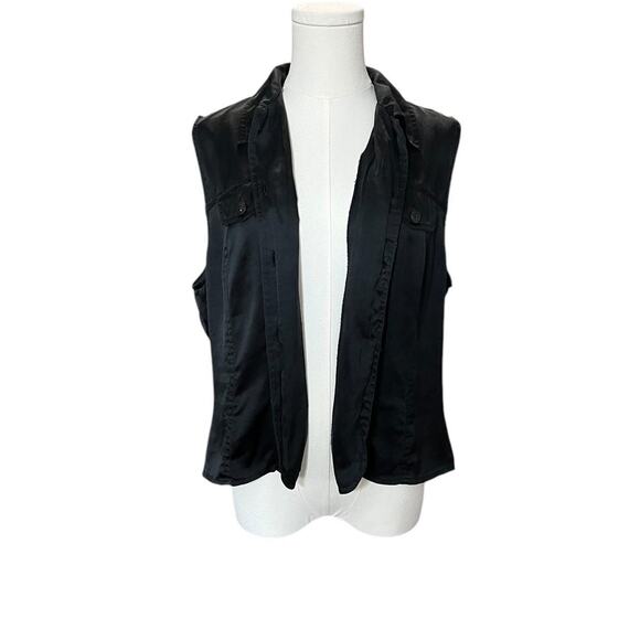 VTG 90s Sophisticates Washed Black Silk Button Up Sleeveless Collared Vest Top L - Picture 5 of 8
